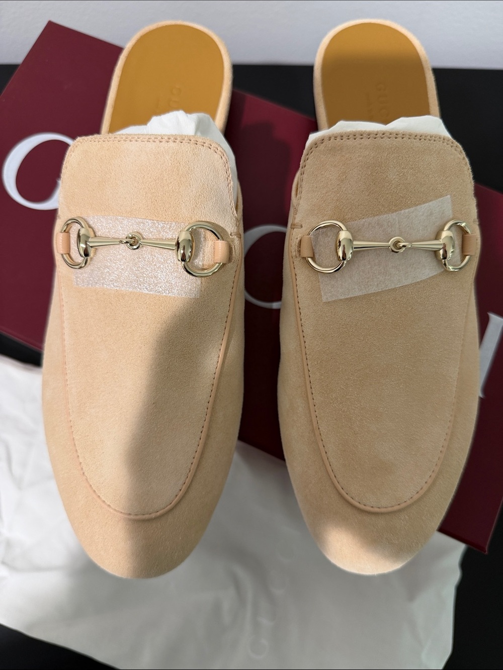 Gucci Rose Suede Horsebit Princetown Loafers - Picture 2 of 7